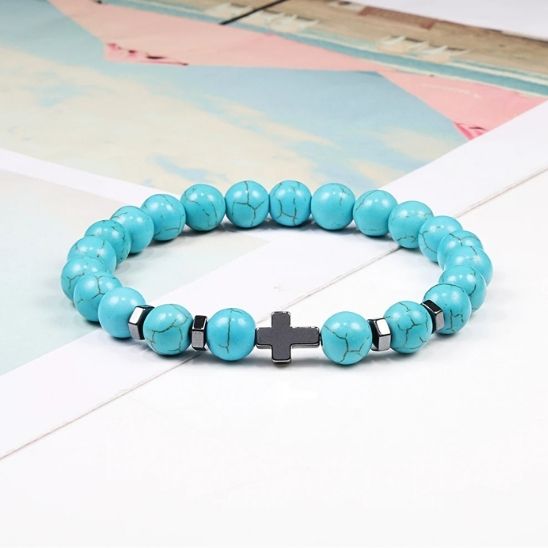 bracelet en pierre | pierre naturelle avec croix métallique