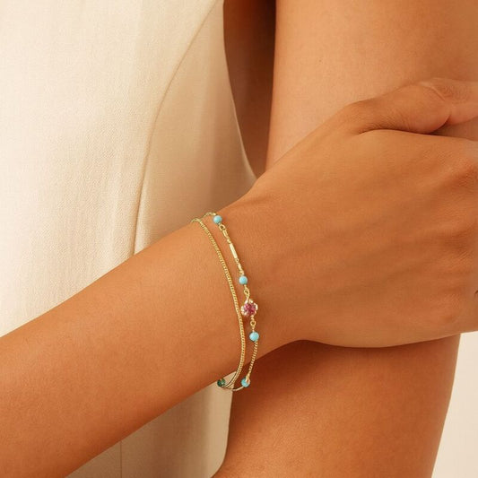 bracelet en pierre naturelle femme | turquoise et tourmaline argent doré 925 - Essentieldubienetre