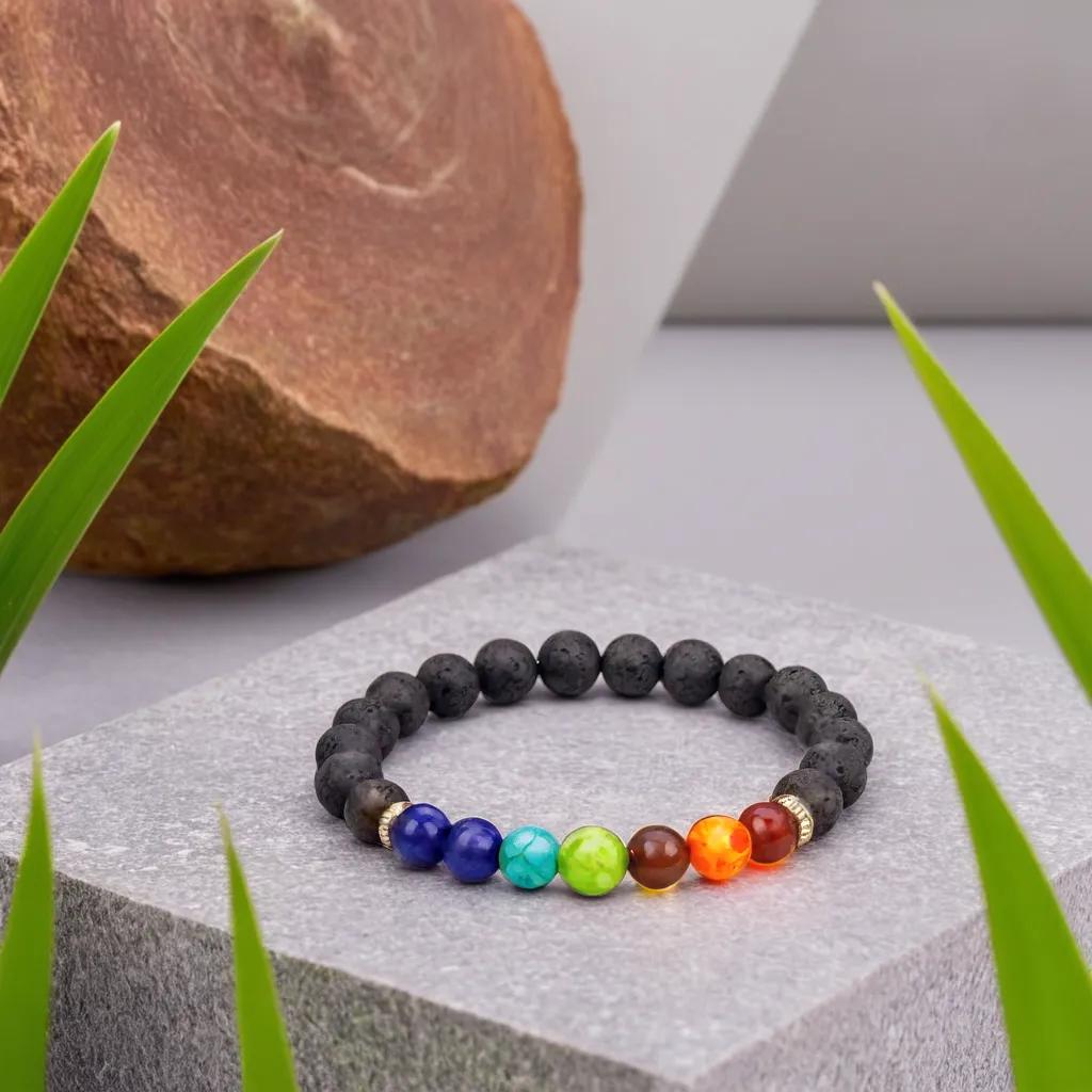 bracelet en pierres naturelles | Équilibre Infini™ 7 chakras et pierre de lave