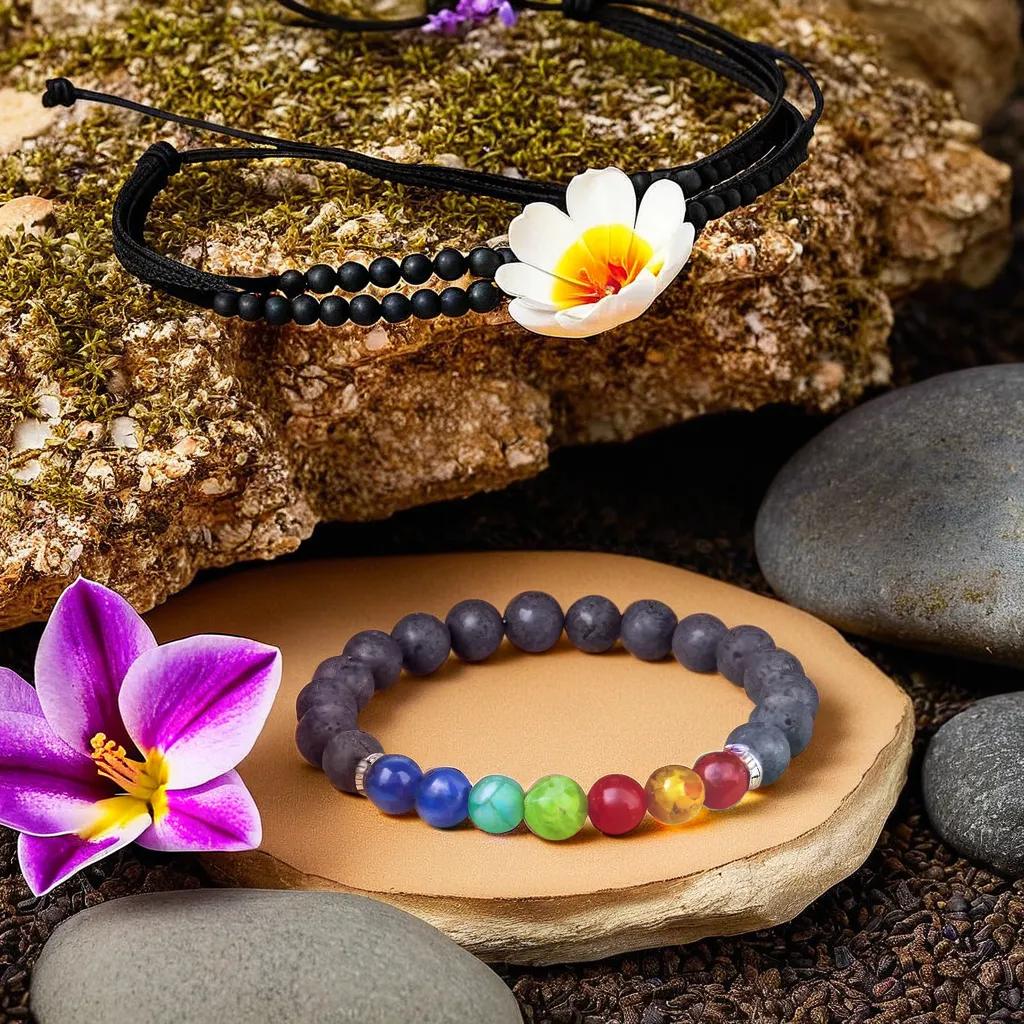 bracelet en pierres naturelles | Équilibre Infini™ 7 chakras et pierre de lave