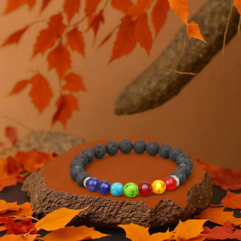 bracelet en pierres naturelles | Équilibre Infini™ 7 chakras et pierre de lave