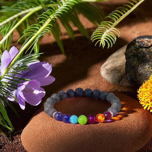 bracelet en pierres naturelles | Équilibre Infini™ 7 chakras et pierre de lave