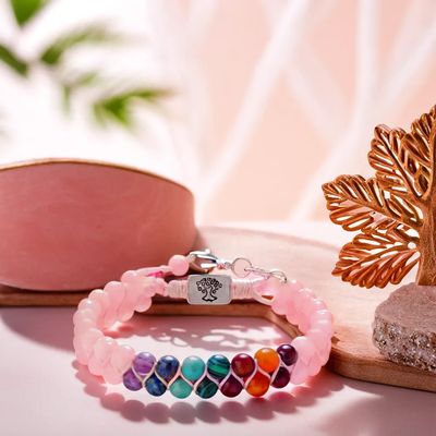 bracelet femme en perle | perles d'agate rose