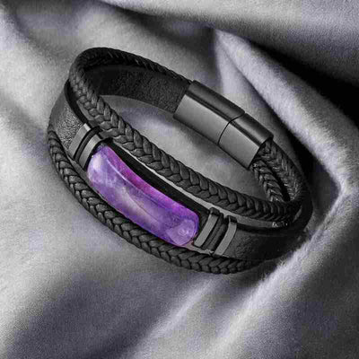 bracelet homme | améthyste et cuir de luxe - Essentieldubienetre