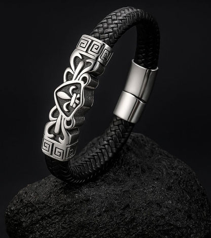 bracelet-homme-cuir-corde-tressee-acier-inoxydable-anniversaire