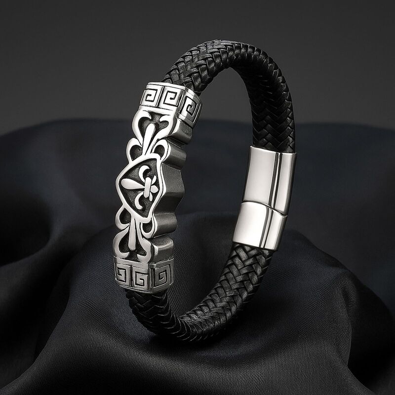 bracelet-homme-cuir-corde-tressee-acier-inoxydable-resistant-bijou