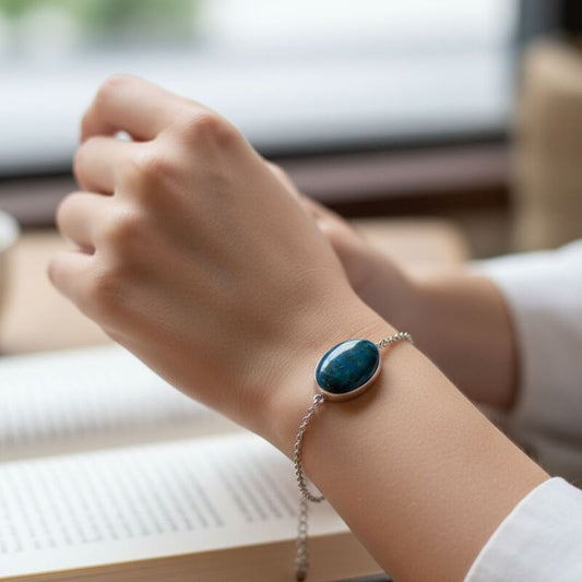 bracelet pierre naturelle | shattuckite bleue en argent rhodié 925 - Essentieldubienetre