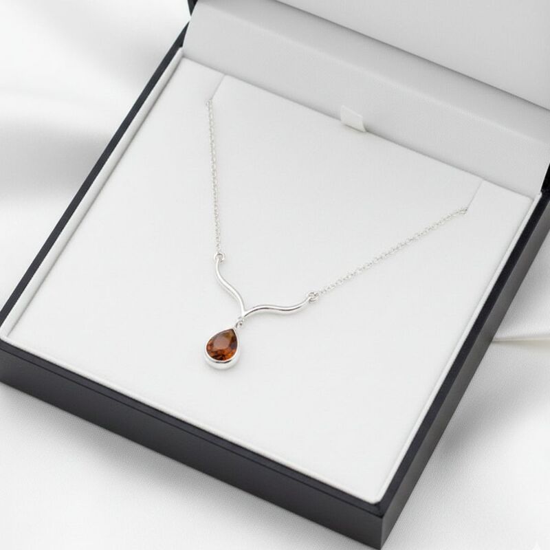 collier argent ambre cognac argent rhodie
