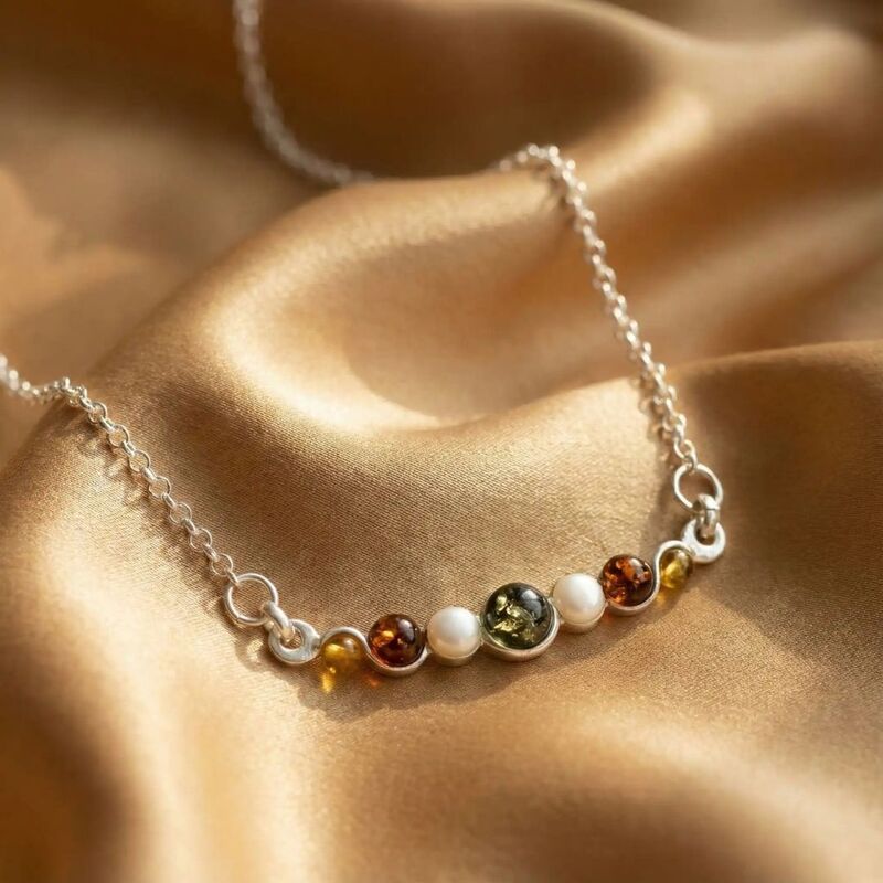 collier argent ambre multicolore baltique ambre naturelle
