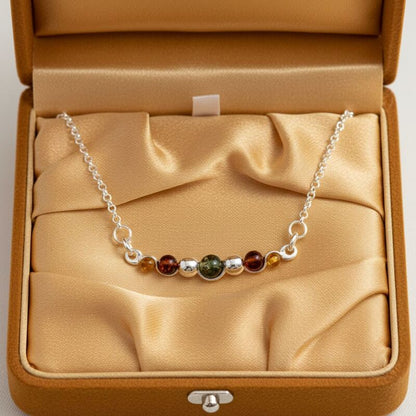 collier argent ambre multicolore baltique chakra du plexus solaire