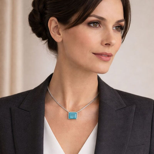 collier argent femme | agate bleue brésil