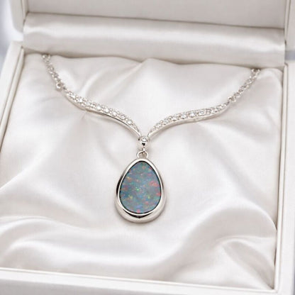 collier argent opale australienne doublet ecrin de soie blanc