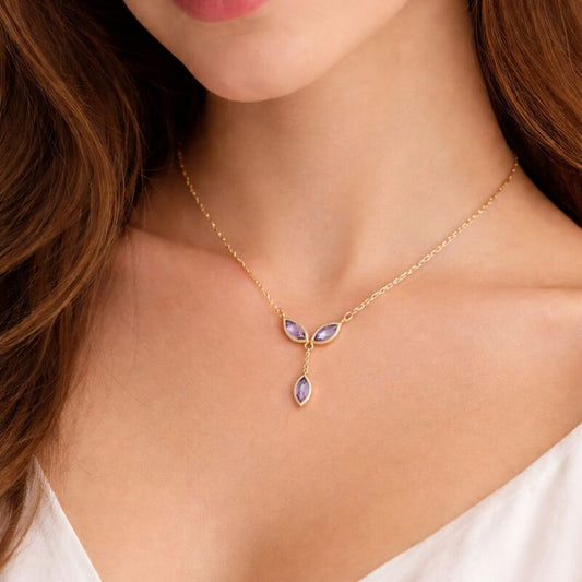 collier charms amethyste argent dore 925 amethyste violette