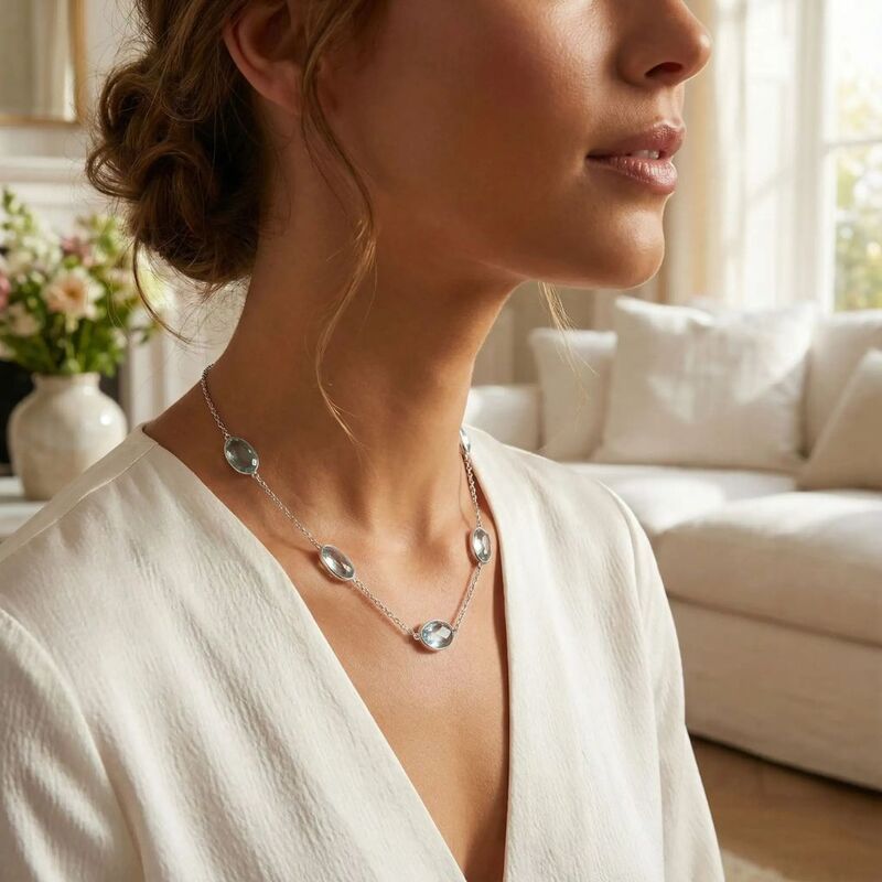 collier charms argent topaze bleue bresil naturelle