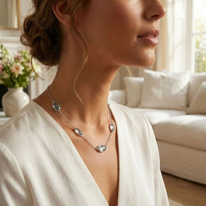 collier charms argent topaze bleue bresil naturelle