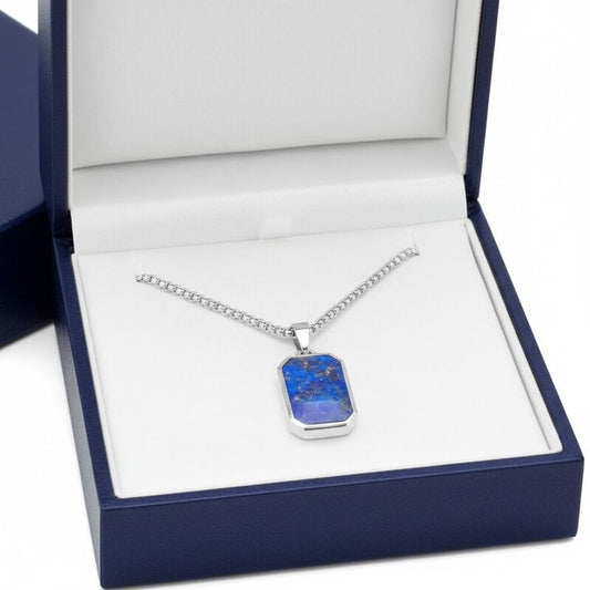 collier homme lapis lazuli chaine argentee bijou homme ecrin de soie