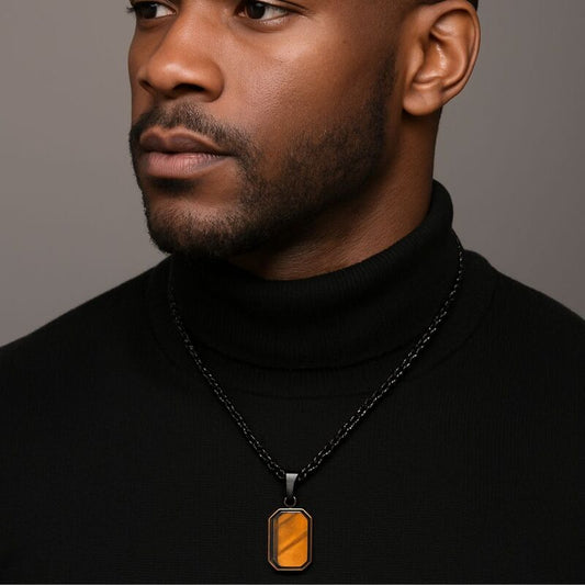 collier-homme oeil de tigre carre inoxydable