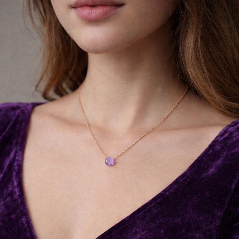 collier or améthyste violette naturelle coussin raffinement français