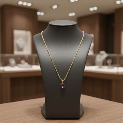 collier or amethyste violette naturelle coussin spiritualite