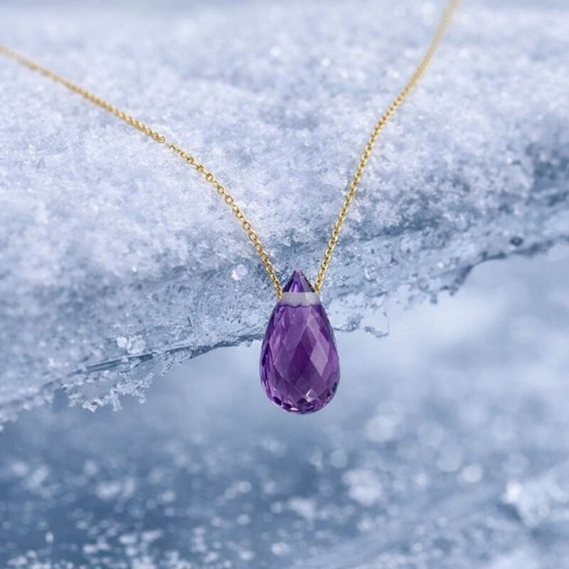 collier or amethyste violette naturelle goutte glace