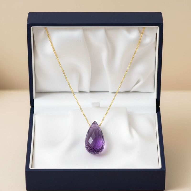 collier or amethyste violette naturelle goutte pierre naturelle