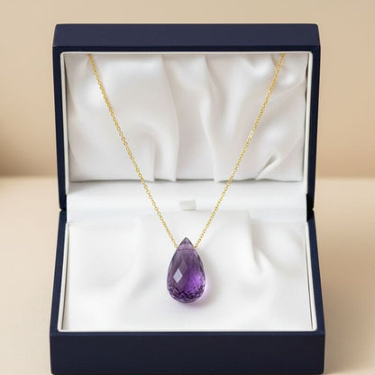 collier or amethyste violette naturelle goutte pierre naturelle