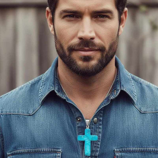 pendentif croix homme | howlite bleue apaisante - Essentieldubienetre