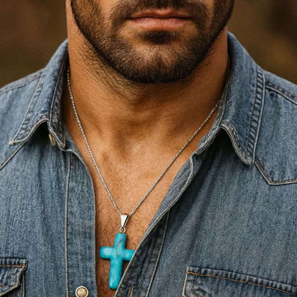 pendentif croix homme | howlite bleue apaisante
