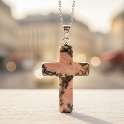 pendentif croix homme | rhodonite protection