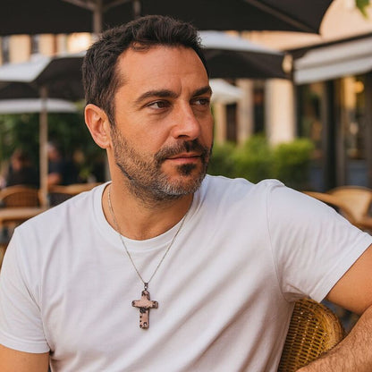 pendentif croix homme | rhodonite protection