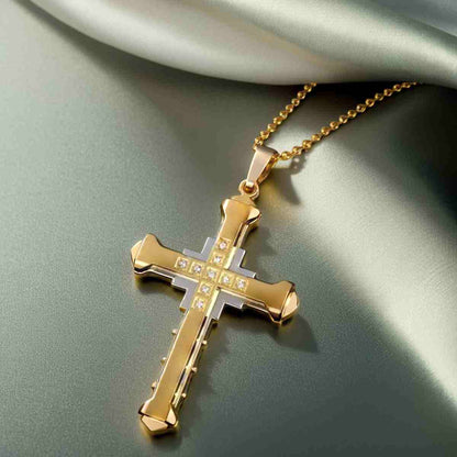pendentif en croix pour homme | cristal plaqué or - Essentieldubienetre