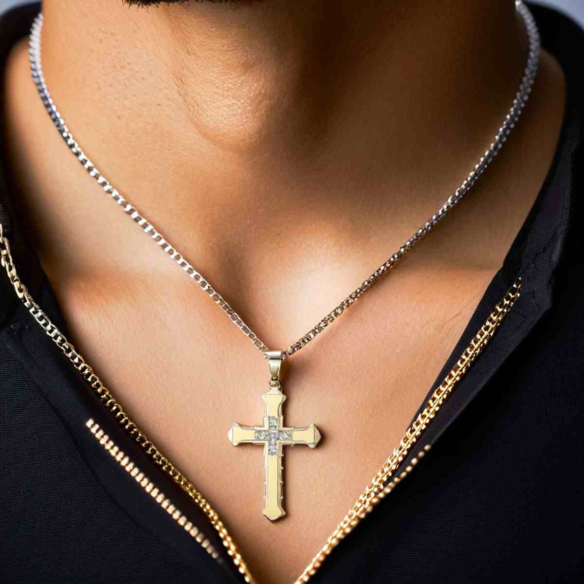 pendentif en croix pour homme | cristal plaqué or - Essentieldubienetre