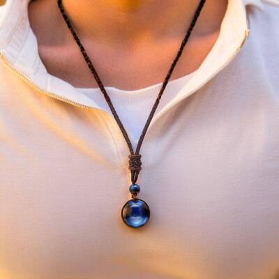 pendentif homme | œil de tigre bleu