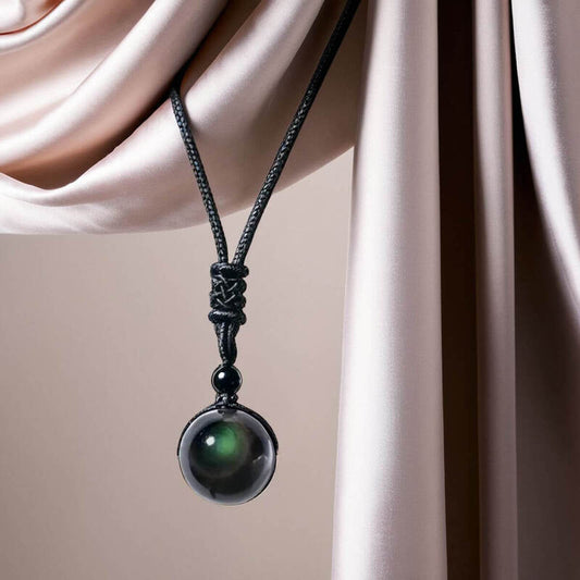 pendentif homme obsidienne cordon macrame