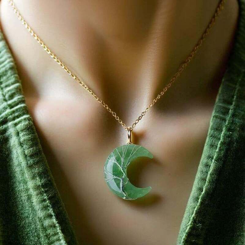 pendentif |  lune aventurine verte
