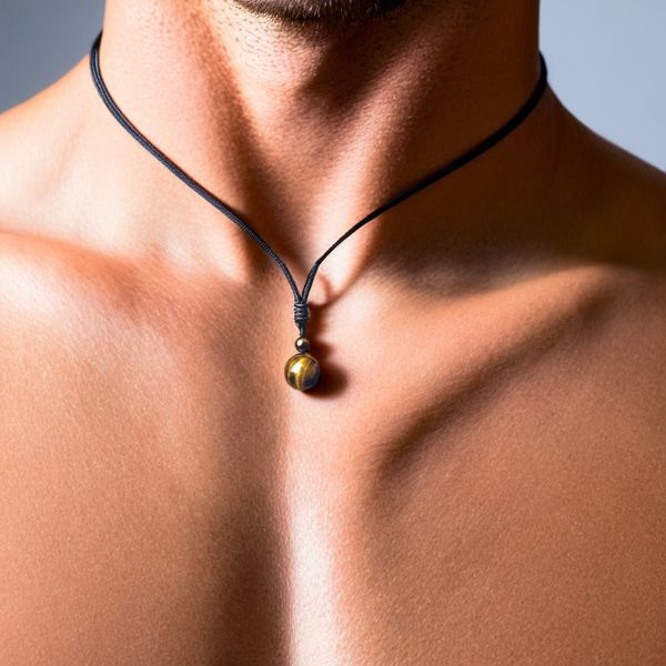 pendentif-pour-homme-boule-oeil-de-tigre-style-mode